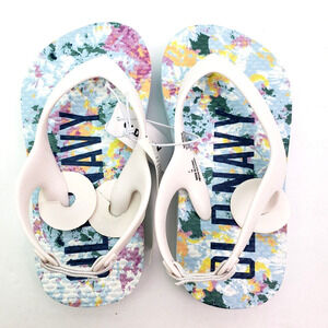 Old Navy Toddler Girls Size 7 White Blue Floral Slip On Flip Flop Sandals